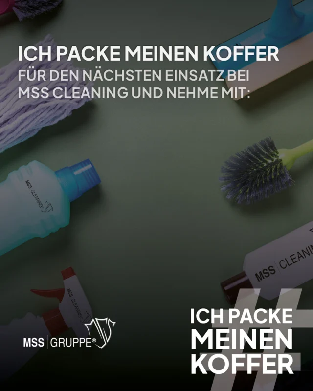 Gut vorbereitet für jeden Einsatz – unsere Reinigungsteams wissen, worauf es ankommt. 🧹✨

Wer bei MSS Cleaning arbeitet, bringt nicht nur Erfahrung und Sorgfalt mit, sondern auch das passende Equipment – abgestimmt auf jedes Objekt und jede Aufgabe.
Was immer dabei ist:
🧴 Reinigungs- & Desinfektionsmittel
🧼 Mikrofasertücher & Schwämme
🧹 Mopp, Besen & Staubwedel
📋 Objektplan & Checkliste
Professionelle Reinigung beginnt mit guter Vorbereitung und Menschen, die ihren Job ernst nehmen.

📩 Jetzt mehr über unsere Leistungen erfahren: www.mssgruppe.de/cleaning

#MSSCleaning #MSSGruppe #Gebäudereinigung #FacilityService #Reinigungskraft #Reinigungsservice #Service